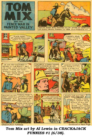 Tom Mix art by Al Lewin in CRACKAJACK FUNNIES #1 (6/38).