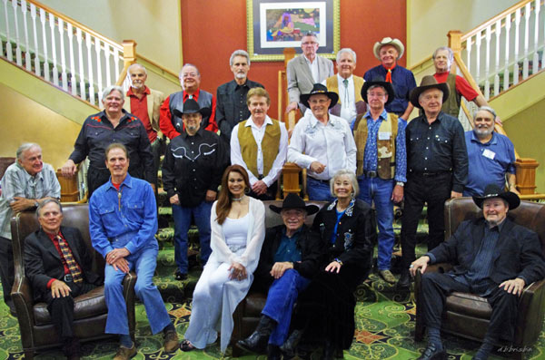 (L-R Seated) James Stacy (“Lancer”), Michael Dante (“Custer”), Leading Lady BarBara Luna, James Drury (“Virginian”), Roberta Shore (“Virginian”), William Smith (“Laredo”) (1st Row Standing) stuntman Lou Elias, Peter Ford (“Cade’s County”), Dennis Holmes (“Laramie”), Johnny Washbrook (“My Friend Flicka”), Don Quine (“Virginian”), Randy Boone (“Virginian”), Gary Clarke (“Virginian”), Jimmy Baird (“Fury”) (Top Row) John Saxon, Tony Numkena (“Brave Eagle”), Robert Wolders (“Laredo”), James Hampton (“F-Troop”), John Buttram, Roger Mobley (“Fury”, “Gallegher”), Bobby Diamond (“Fury”). (Robert Fuller, Robert Crawford, Peter Brown and Dusty Rogers were not present.)