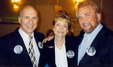 Republic’s Rough Ridin’ Kids, Michael Chapin and Eilene Janssen, reunite with Danny Morton, co-star in their “Dakota Kid” (‘51) at one of Michael Fitzgerald’s Jivin’ Jacks and Jills luncheons.