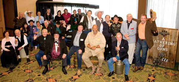 The stars of “A Gathering of Guns 4” at the Memphis Film Festival. (Top row l-r): Gary Clarke (“The Virginian”, “Hondo”), Bobby Crawford (“Laramie”), Johnny Crawford (“The Rifleman”), Veronica Cartwright (“Daniel Boone”), Diane Roter (“The Virginian”), Jeff Connors (son of Chuck Connors), Roberta Shore (“The Virginian”) and husband Ron Frederickson, Clint Walker (“Cheyenne”), Rex Allen Jr., Charles Briles (“The Big Valley”), Don Quine (“The Virginian”), Ed Faulkner (character player/heavy in dozens of movies/TV shows), Darby Hinton (“Daniel Boone”). (Middle row l-r): author Holly George-Warren, Johnny Western (“Have Gun Will Travel”), Sara Lane (“The Virginian”), L. Q. Jones (“The Virginian”, “Cheyenne” and heavy in hundreds of shows), James Drury (“The Virginian”). (Front row l-r): Maxine Hansen (Autry Entertainment), Henry Darrow (“High Chaparral”), John Buttram (Pat Buttram's nephew), Hugh O'Brian (“Wyatt Earp”), Randy Boone (“The Virginian”, “Cimarron Strip”), Don Pedro Colley (“Daniel Boone”), Bobby Clark (“Casey Jones”).