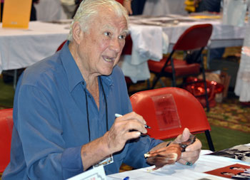 “You want me to sign this horse?” queries Robert Colbert who was Brent Maverick at Warner Bros. and co-starred on “Time Tunnel”.