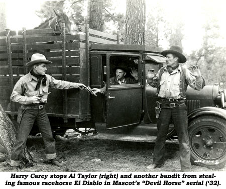 Harry Carey stops Al Taylor (right) and another bandit from stealing famous racehorse El Diablo in Mascot's "Devil Horse" serial ('32).