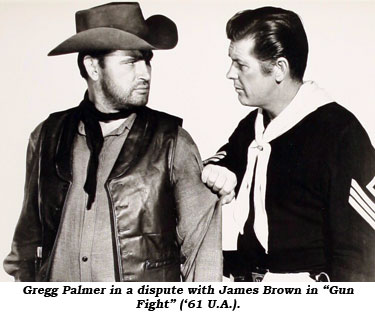 Gregg Palmer in a dispute with James Brown in "Gun Fight" ('61 U.A.).