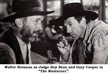 Walter Brennan as Judge Roy Bean and Gary Cooper in "The Westerner".