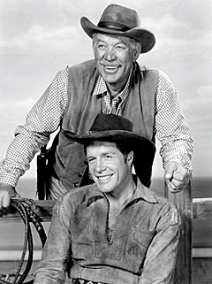 Ward Bond as Seth Adams and Robert Horton as Flint McCullough on "Wagon Train".