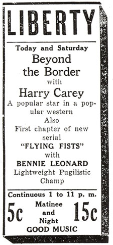 Newspaper ad for "Beyond the Border" starring Harry Carey.