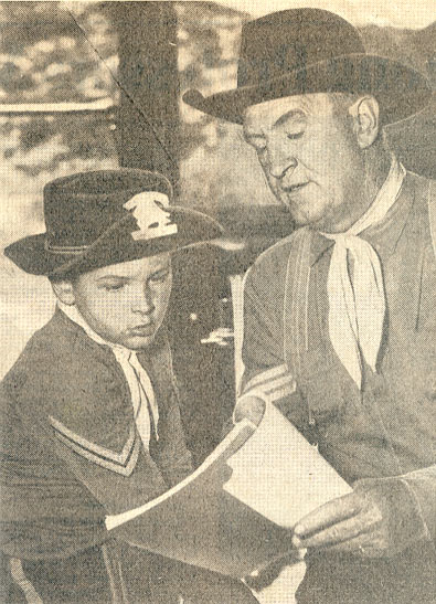 Joe Sawyer as Sgt. Bill O'Hara on TV's "Rin Tin Tin" with his son, Riley Sauers