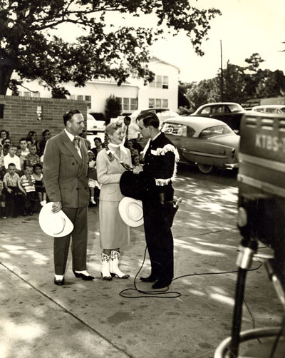 Gene, Gail Davis and Dick Jones before KTBS-TV cameras in Shreveport, Louisiana. 