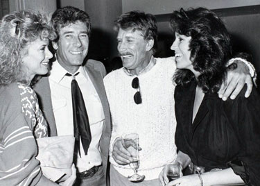 Jennifer Savidge, Robert Fuller, Alex Cord and Dawn Moore (Clayton’s daughter) 
share a laugh and a drink. (Thanx to Terry Cutts.) 