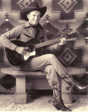 “Tumble” Weed at WLS Radio, Chicago, before becoming Bob Baker at Universal. Note the inscription, “Happy Trails to Edna, ‘Tumble’ Weed, Just a cowboy, WLS.” Bob may have used the “Happy Trails” signature before RoyRogers. (Photo courtesy Bobby Copeland.)