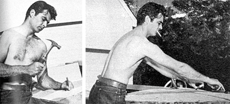 Electrician, plumber, carpenter, TV’s “The Texan”, Rory Calhoun does much of his own work around his ranch in Wheeler Springs, CA, in 1955. 