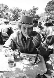 Michael Landon takes a "Bonanza" lunch break.