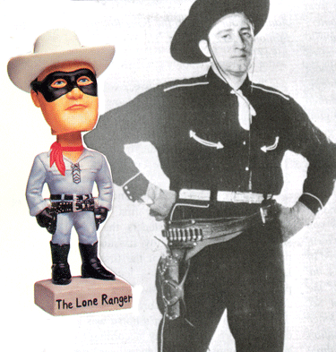 The Lone Ranger radio program first began on January 31, 1933. Earle Graser played the Lone Ranger from '33 until his death in '41. Brace Beemer (abore) played the Lone Ranger beginning in 1941. Seen here with a Lone Ranger bobbing head from the '60s.