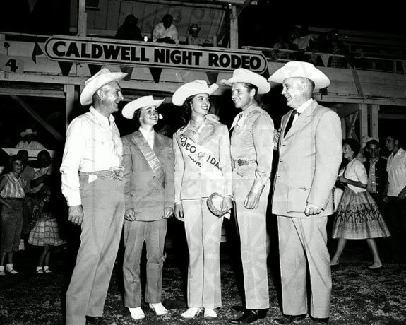 Audie Murphy (second from right) at the Caldwell, ID, rodeo on August 4, 1957.