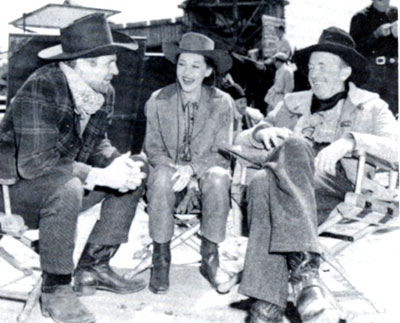 Jim Davis, Adrian Booth and Walter Brennan on the set of Republic’s “Brimstone” (‘49).