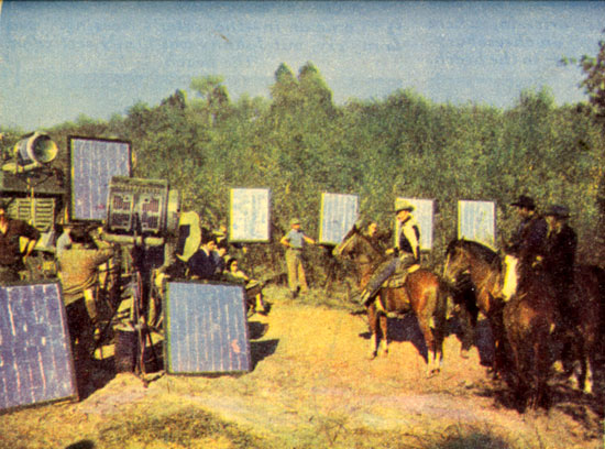 Roy on location for “Under California Stars” in 1948. Note all the tin foil light reflectors.