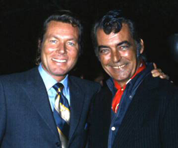 Terrific shot of John Smith (“Laramie”) and Rory Calhoun (“The Texan”).