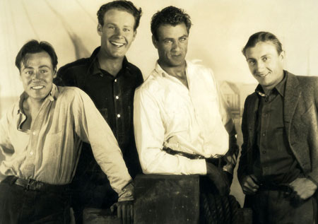 Malcolm Williams, Lane Chandler, Gary Cooper and Paul Fix while making Paramount’s “The First Kiss” in 1928.