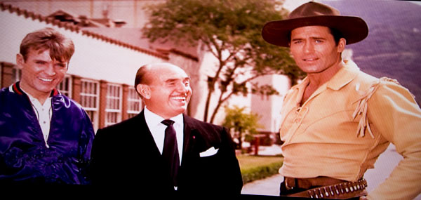 Will “Sugarfoot” Hutchins, Jack Warner and Clint ”Cheyenne” Walker on the Warner Bros. backlot. (Thanx to Steve St. John.)