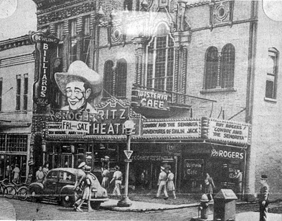 The Ritz Theater in Macon, GA, in 1944 showing “Cowboy and the Senorita” with Roy Rogers and Dale Evans plus a chapter of “The Adventures of Smilin’ Jack”. (Thanx to Cash Stanley.)