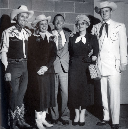 Backstage for “The Gene Autry Show” in Chicago in 1956 are Gene Autry, Gail Davis, John and Dolly Western (Johnny's parents) and Johnny Western.