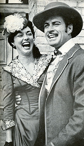 Jock Mahoney and actress/wife Margaret Field who often appeared with him on “Yancy Derringer”. They were married in 1959.