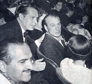 Gary Cooper and his daughter Maria, 13, chat with comedian Milton Berle at the premiere of Cooper’s “The Fountainhead” (‘49).