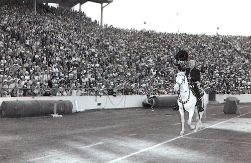 Hopalong Cassidy at the Cotton Bowl in Dallas, TX. October 1952. (Photo courtesy Billy Holcomb.)