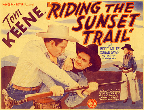 Title card for Tom Keene in "Riding the Sunset Trail"